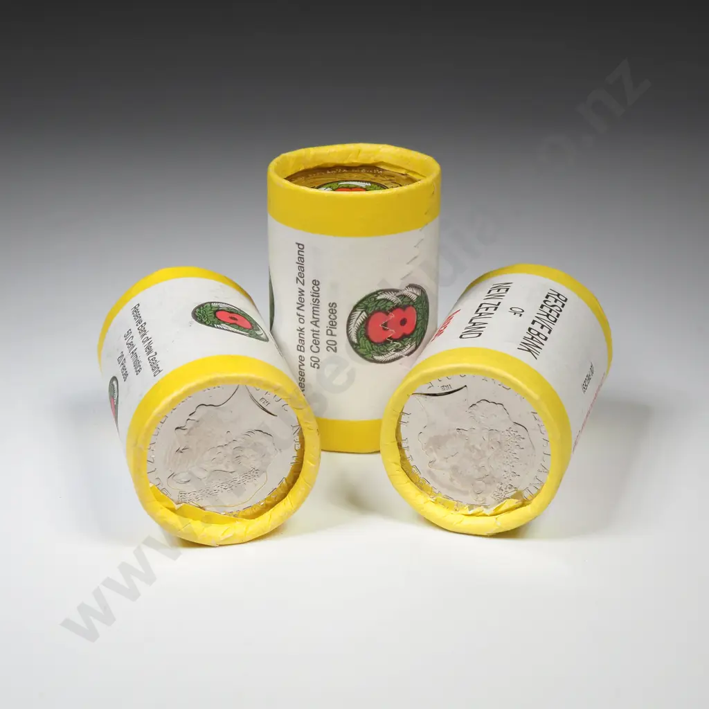 3 x sealed rolls of 2015 colourised ANZAC 50 cents coins. 60 coins in total. C.C.V $360 Image 1++