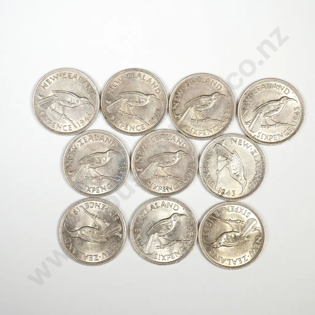 10 New Zealand 1943 Sixpence Coins VF+ Total CV $150 Image 1++