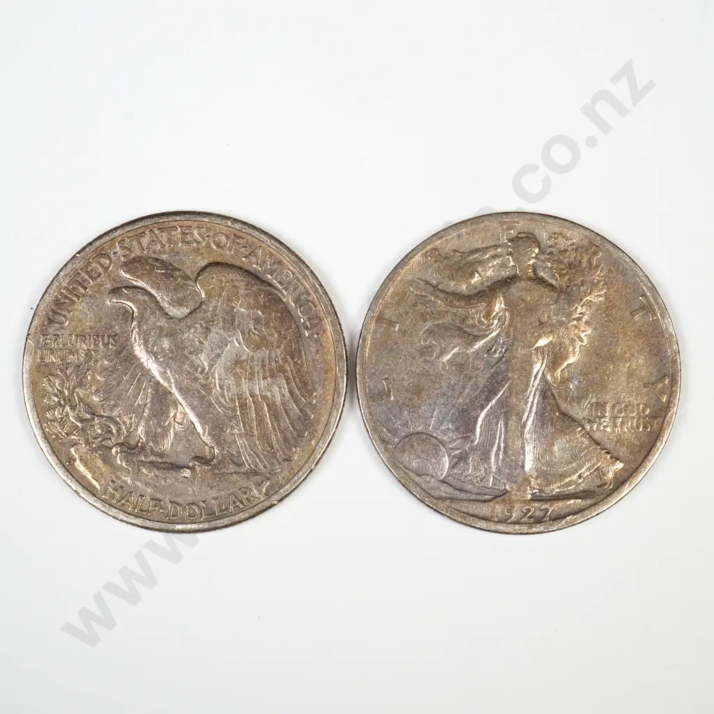 Two American 90% Silver Liberty Half Dollars - 1927 / 1943 Image 1++