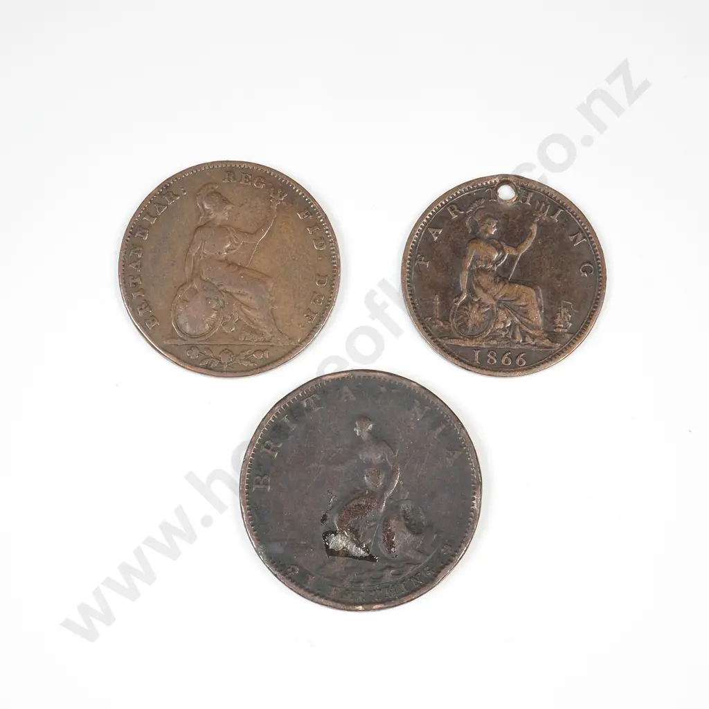 UK Three Farthing Coins 1799, 1848 & 1866 Image 1++
