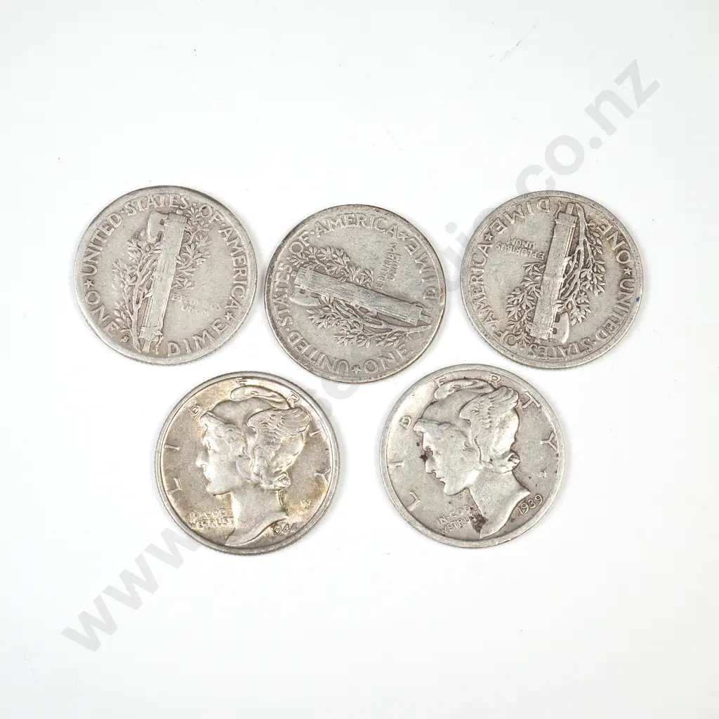 Five U.S.A Mercury Dimes Image 1++