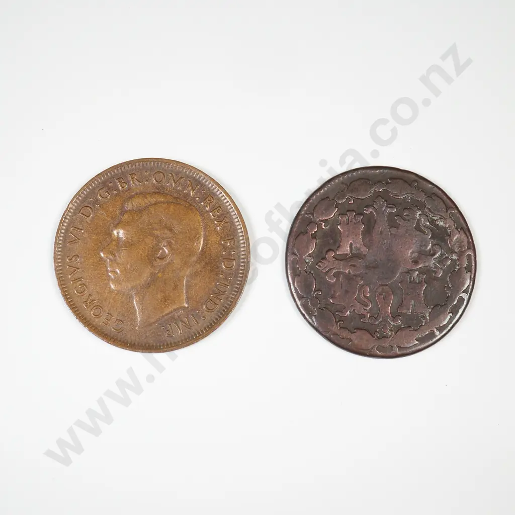 Spanish  8 Maravedis Coin - Charles IV & Australian 1944 Penny Image 1++