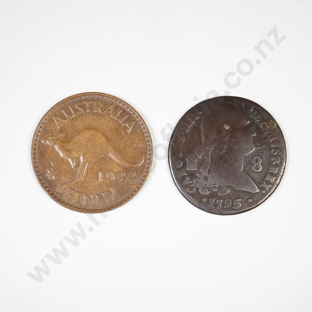 Spanish  8 Maravedis Coin - Charles IV & Australian 1944 Penny Image 1++
