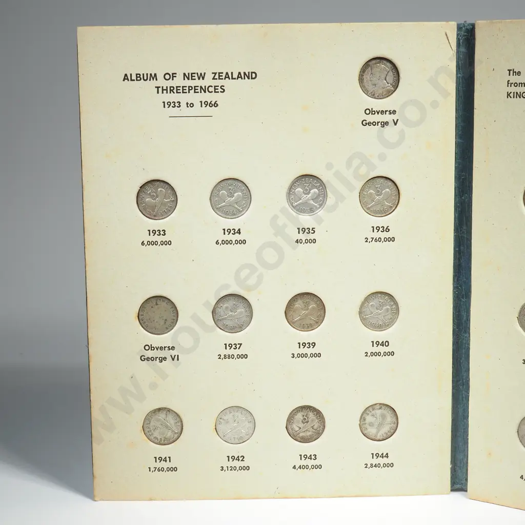 A complete set of threepences from 1933 to 1964 in a John Bertrand album, mostly in average circulated condition, some better, some dirty or toned, the 1935 in fine condition Image 1++