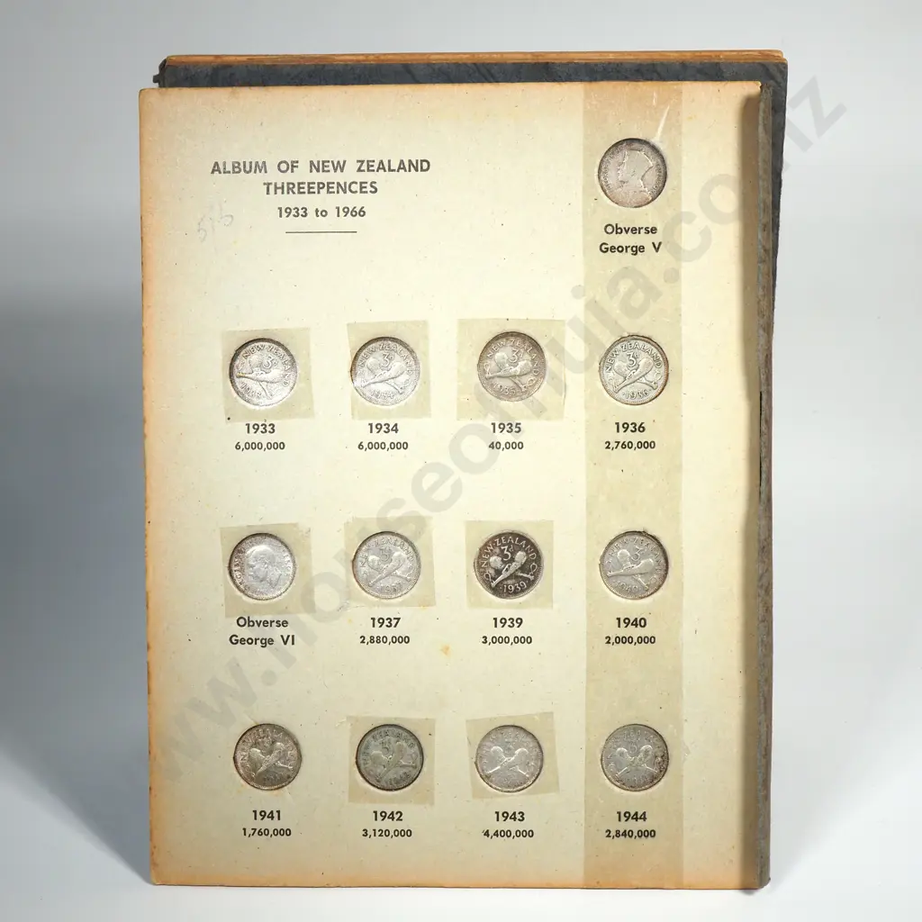 Complete New Zealand Threepence Bertrand Album Includes 1935 threepence - Album Damaged Image 1++