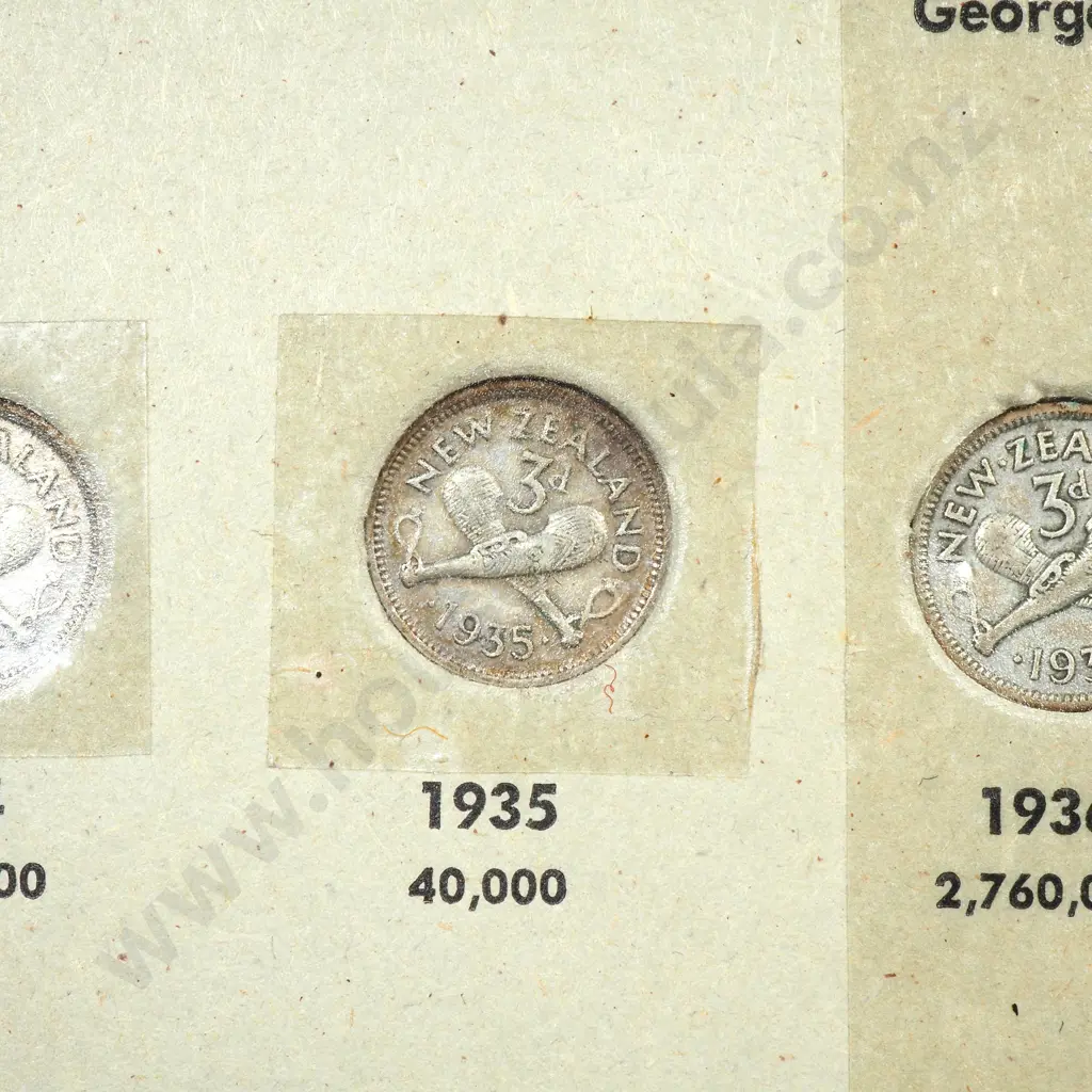 Complete New Zealand Threepence Bertrand Album Includes 1935 threepence - Album Damaged Image 1++