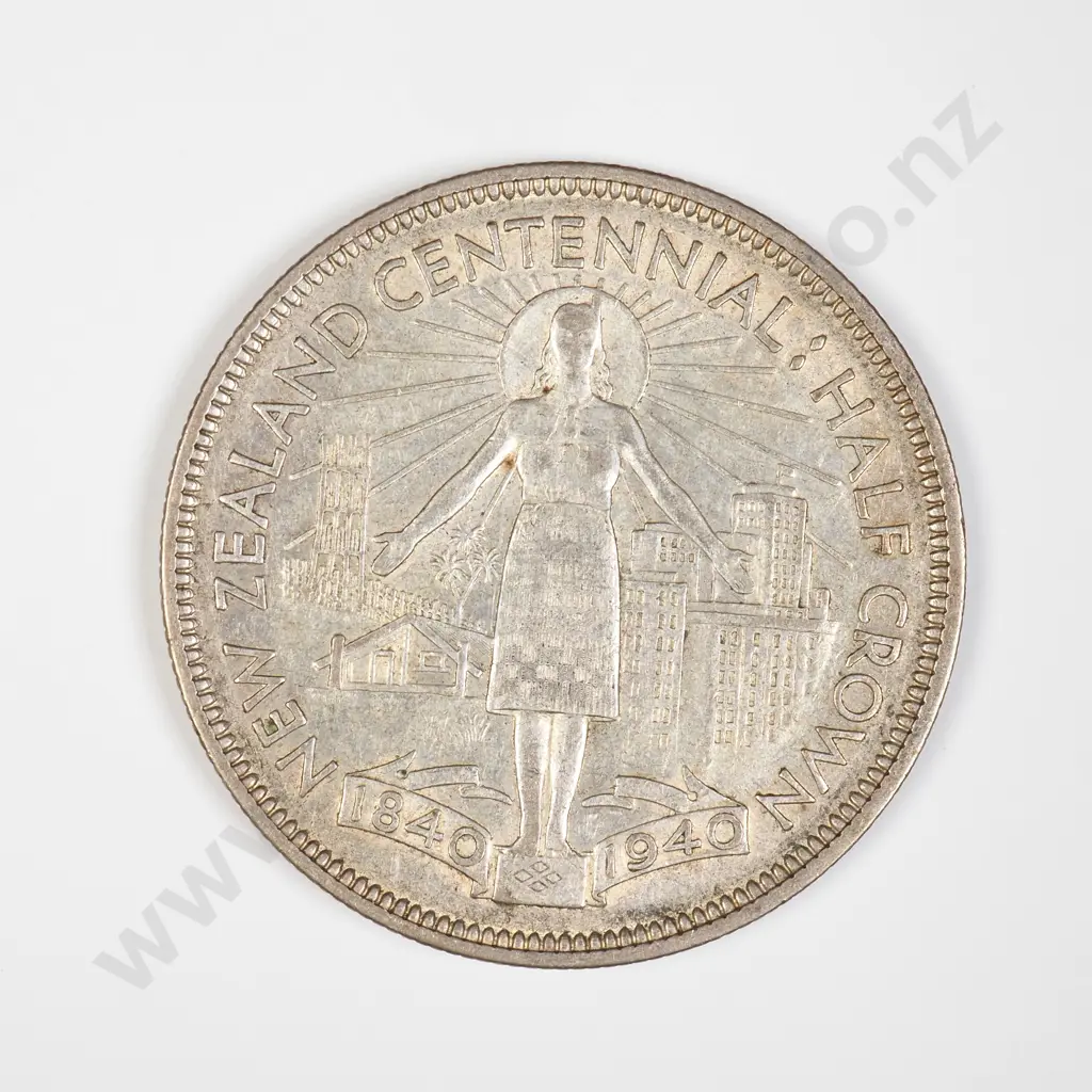 NZ 1940 New Zealand Centennial Half Crown Image 1++