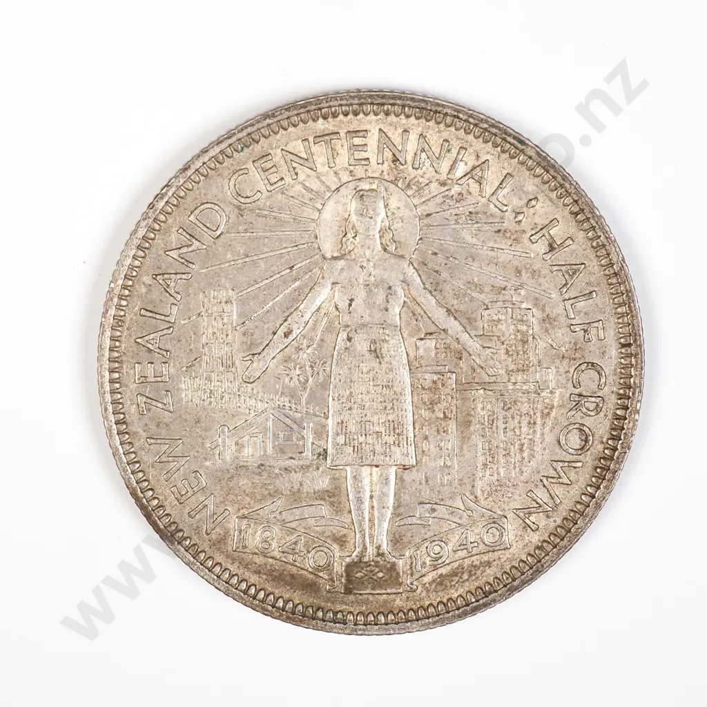 NZ 1940 New Zealand Centennial Half Crown Image 1++