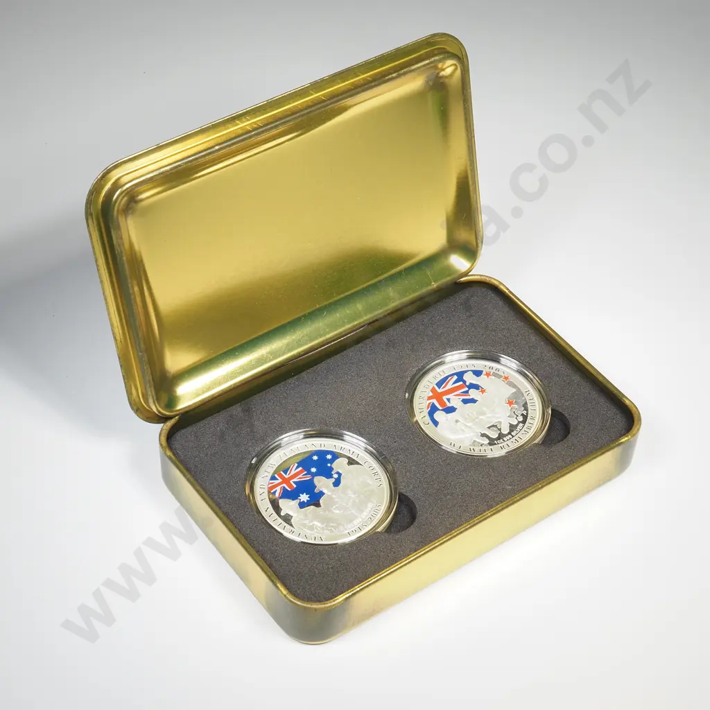 2005 ANZAC pair with Australia consisting of 2 x one ounce .999 silver proof coins. C.V $420 Image 1++