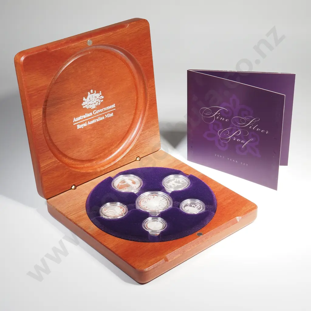 Australia 2007 fine silver proof set, consisting of six coins struck in 99.9% silver with a total weight of 61.62 grams Image 1++