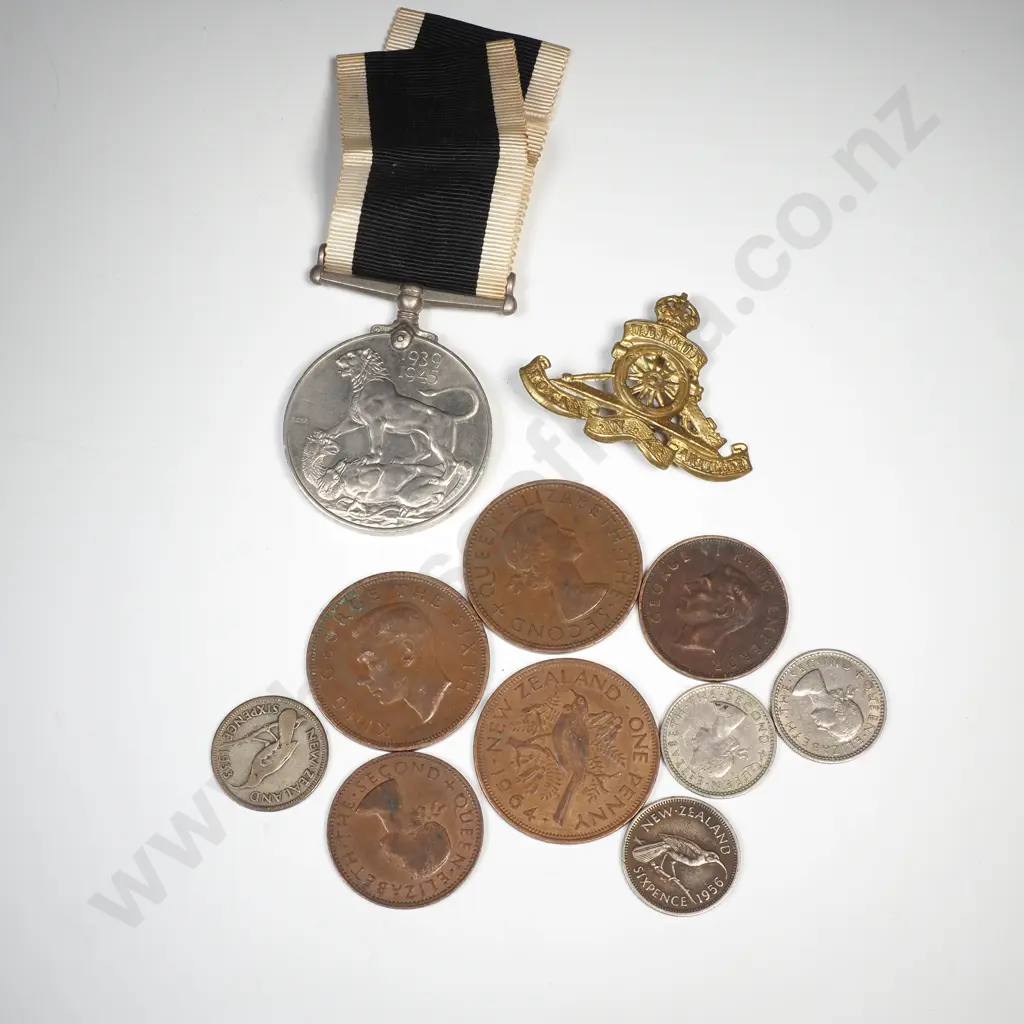 1939-45 Medal & Assorted New Zealand Coins Image 1++
