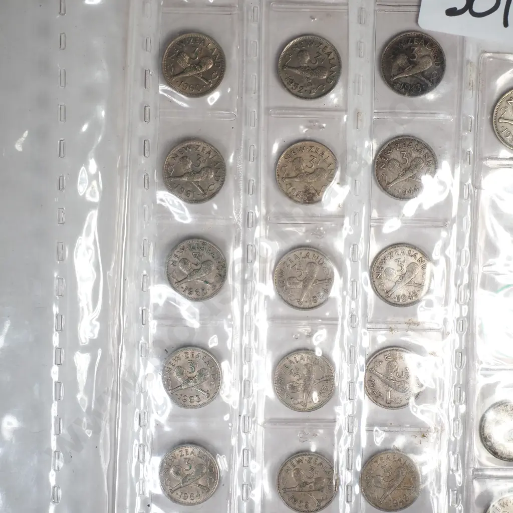 Mostly Complete Set of NZ Threepence Coins - NO 1935 Image 1++
