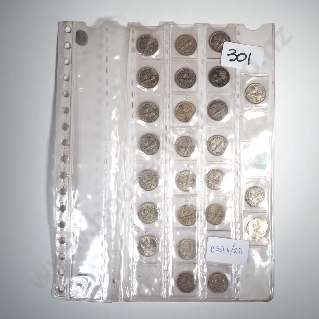 Mostly Complete Set of NZ Threepence Coins - NO 1935 Image 1++