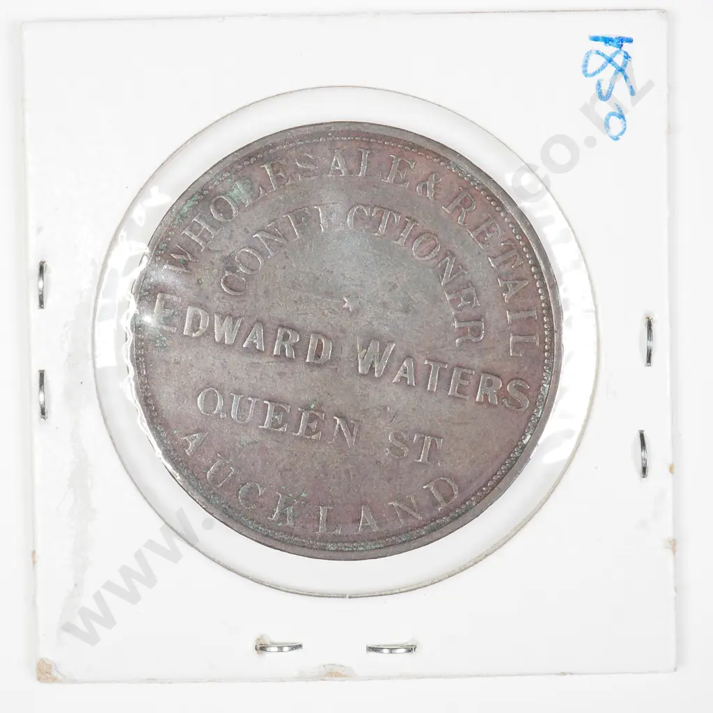 NZ Edward Waters Confectioner One Penny Token - Queen Street Auckland Image 1++