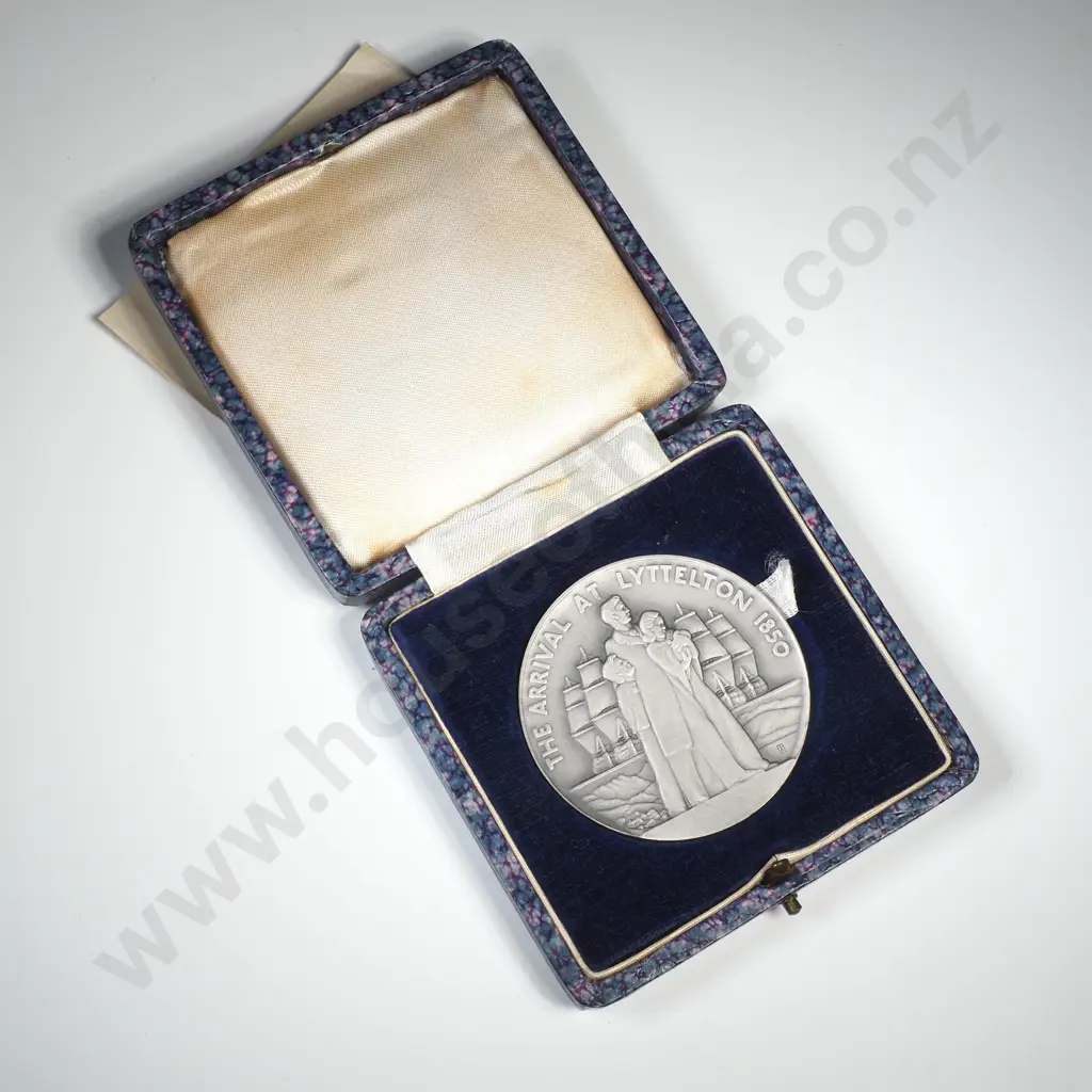 Sterling Silver 1950 Lyttelton Exhibition Prize Medal to C S Peate w Award Document Image 1++