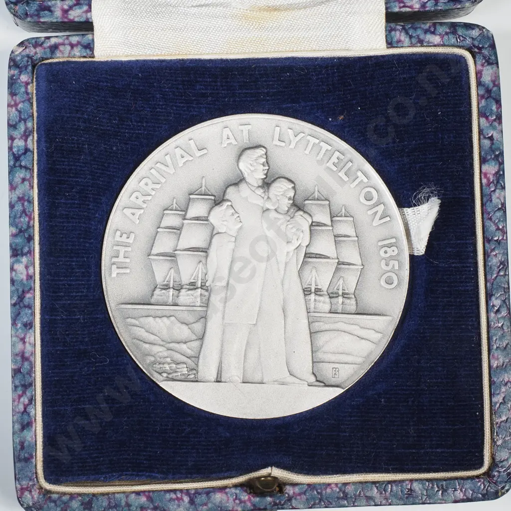 Sterling Silver 1950 Lyttelton Exhibition Prize Medal to C S Peate w Award Document Image 1++