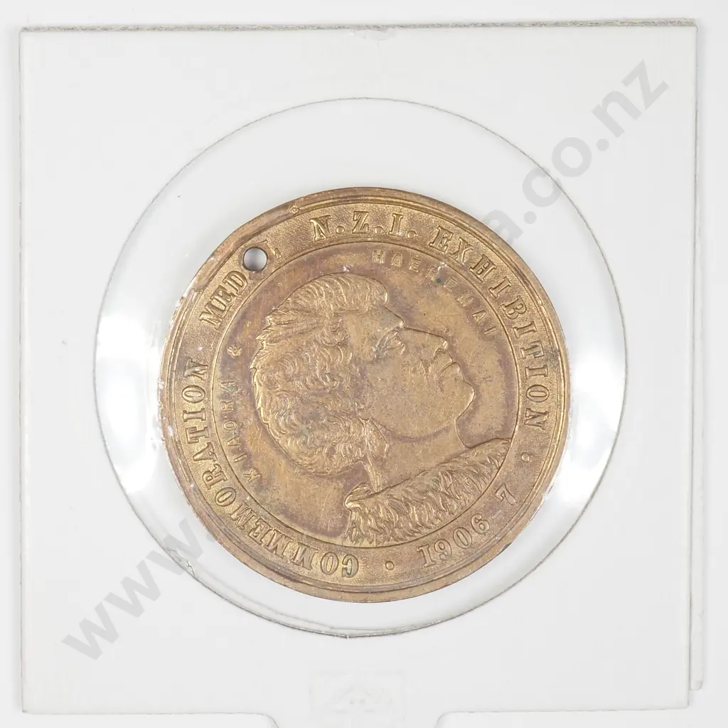 NZ 1906-7 Christchurch International Exhibition Commemoration Medallion Image 1++