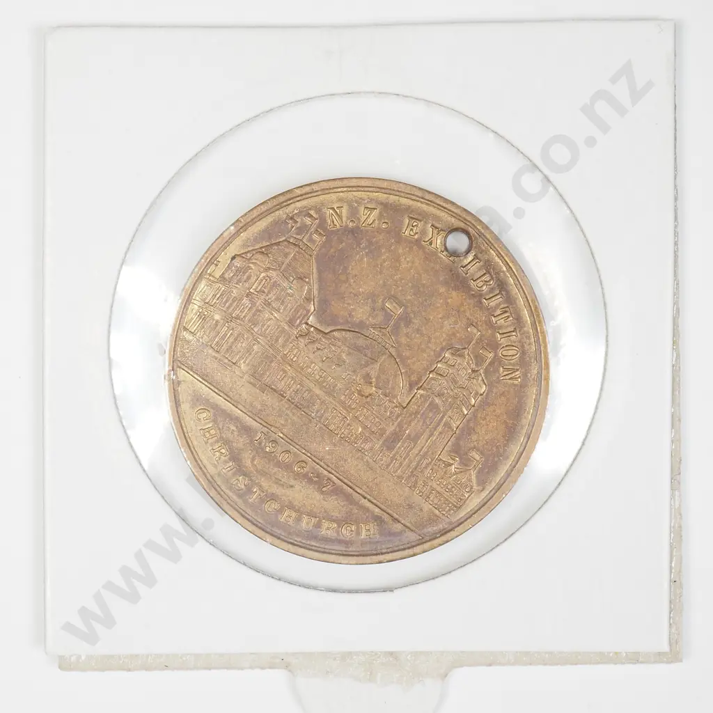NZ 1906-7 Christchurch International Exhibition Commemoration Medallion Image 1++