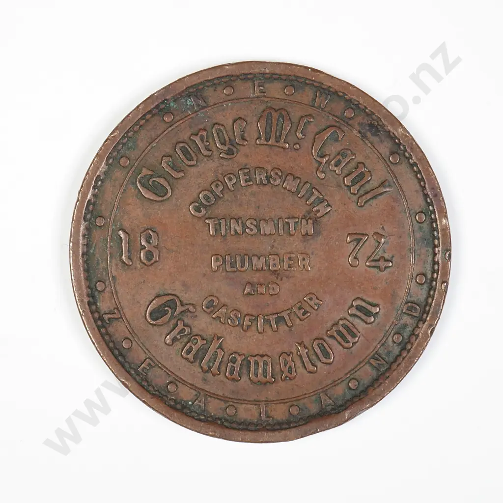 NZ 1872 Grahamstown George McCaul Coppersmith Token Image 1++