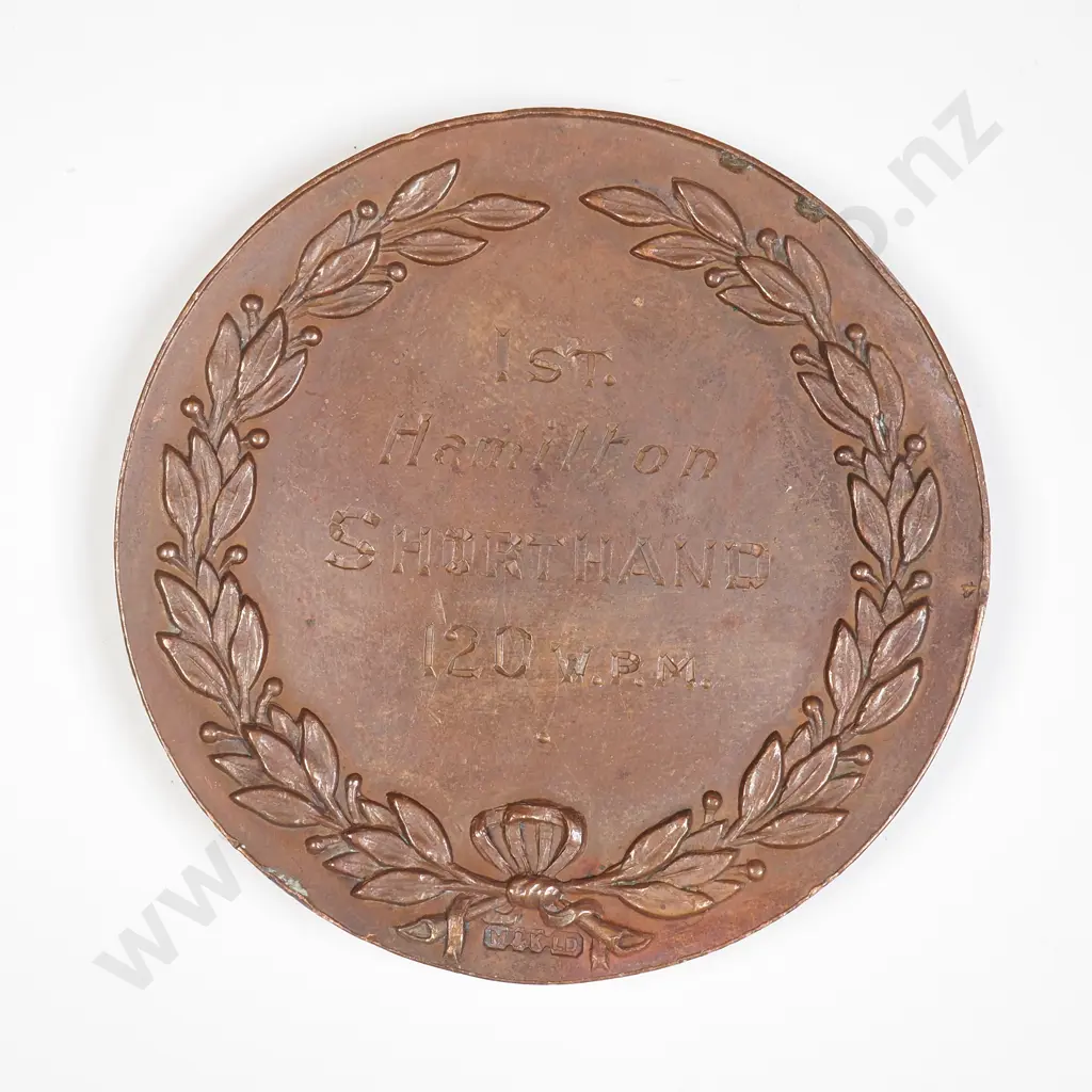 NZ 1945 Hamilton Shorthand medal awarded to A.F.M.Warde Image 1++