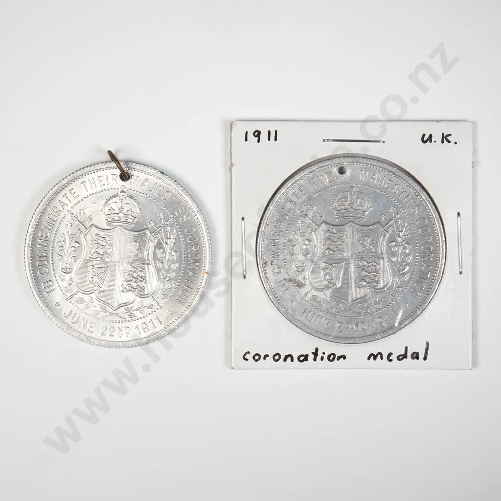 UK Two 1911 King George V and Queen Mary Commemorative Medallions Image 1++