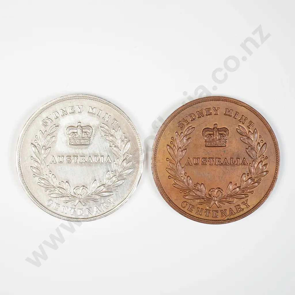 AUS 1955 Set of Two Australian Numismatic Society Sydney Mint Centenary Tokens Image 1++