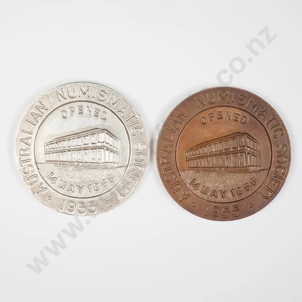 AUS 1955 Set of Two Australian Numismatic Society Sydney Mint Centenary Tokens Image 1++