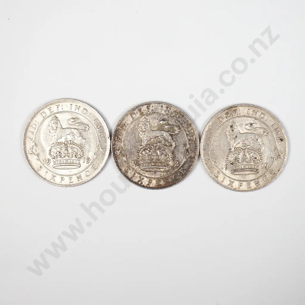 UK Three Sterling Silver Sixpence coins - 1x 1912 + 2x 1919 Image 1++
