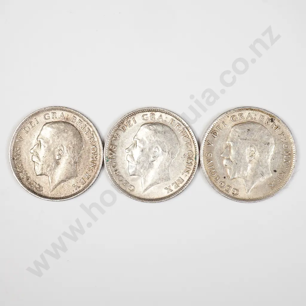 UK Three Sterling Silver Sixpence coins - 1x 1912 + 2x 1919 Image 1++