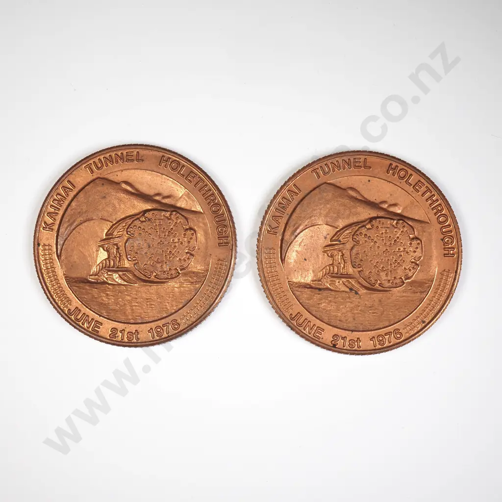 NZ 1976 Two Kaimai Tunnel Holethrough Commemorative Tokens Image 1++