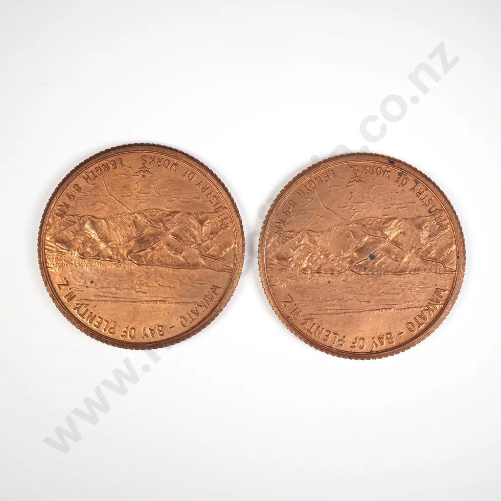 NZ 1976 Two Kaimai Tunnel Holethrough Commemorative Tokens Image 1++