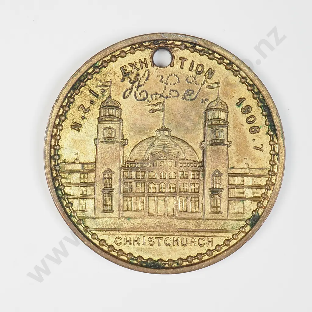 NZ 1906-7 Christchurch International Exhibition Medallion Image 1++