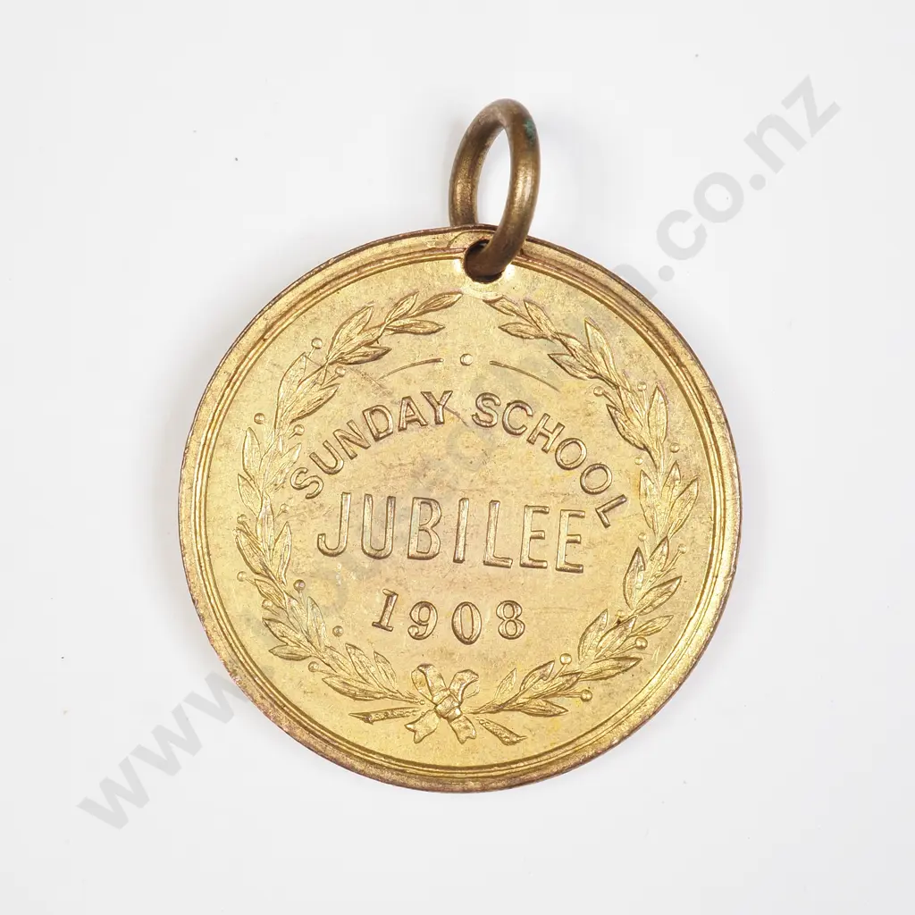 NZ 1908 Baptist Tabernacle Auckland Sunday School Jubilee Medallion Image 1++