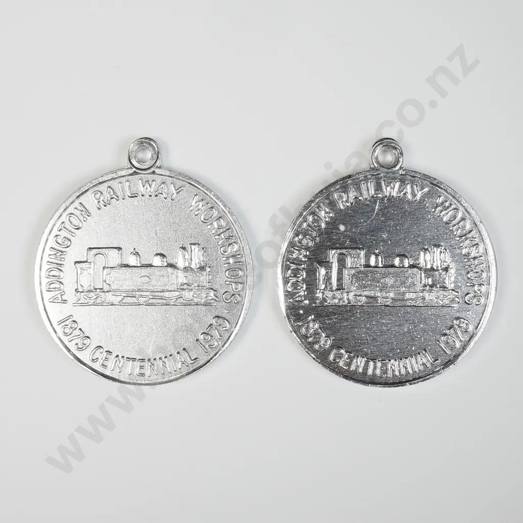 NZ 1979 Two Addington Railway Workshop Centennial Medallions Image 1++