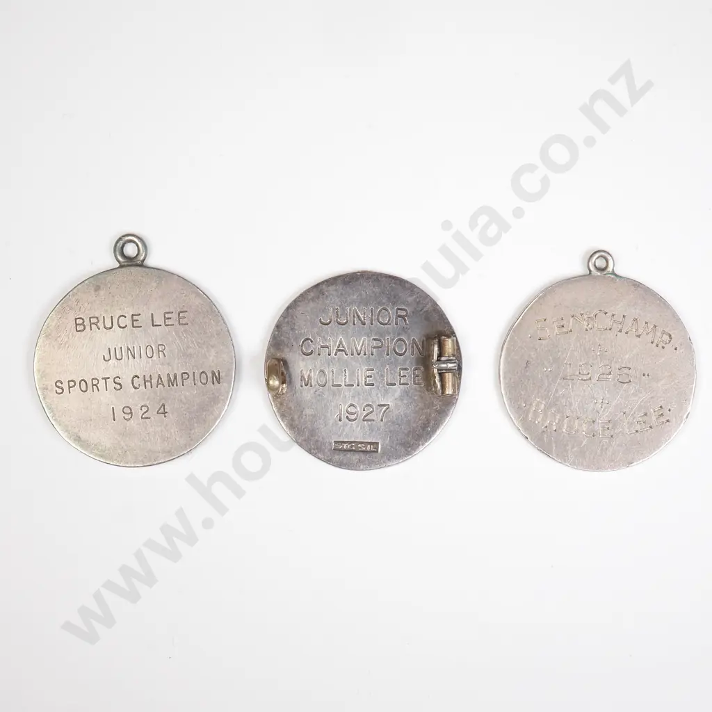 NZ 1924-1927 Three Sumner District High School Sports Medals awarded to Bruce & Mollie Lee Image 1++