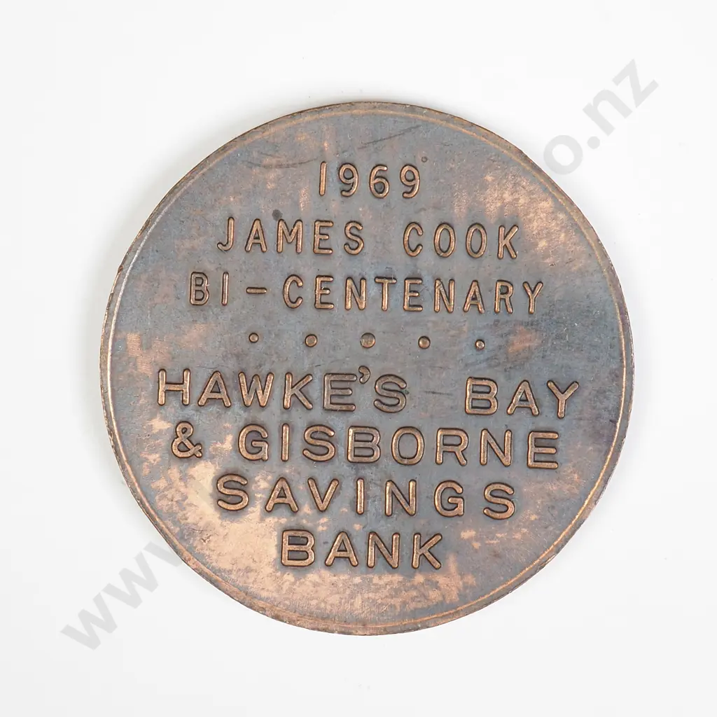 NZ 1969 Hawke's Bay & Gisborne Savings Bank James Cook Bicentenary token Image 1++