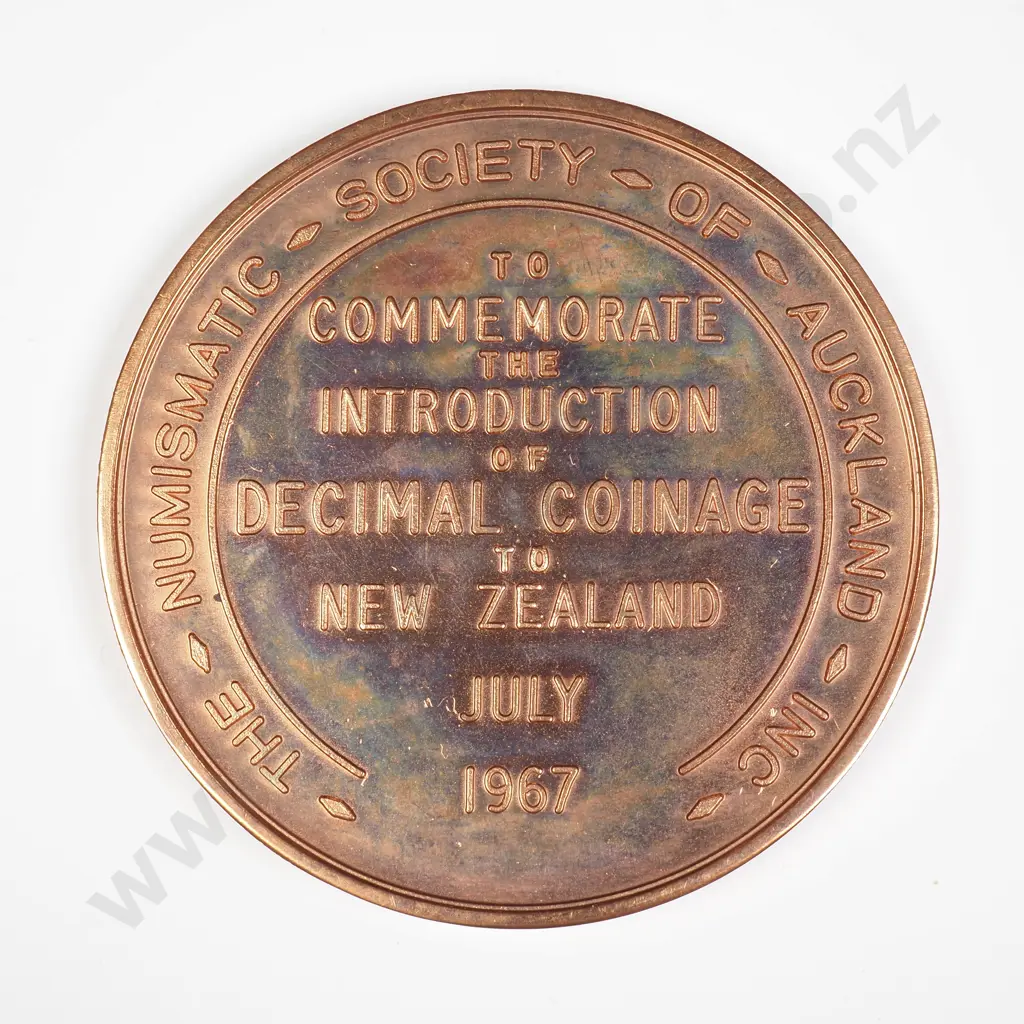 NZ 1967 Numismatic Society of Auckland Introduction of Decimal Coinage Commemorative Token Image 1++