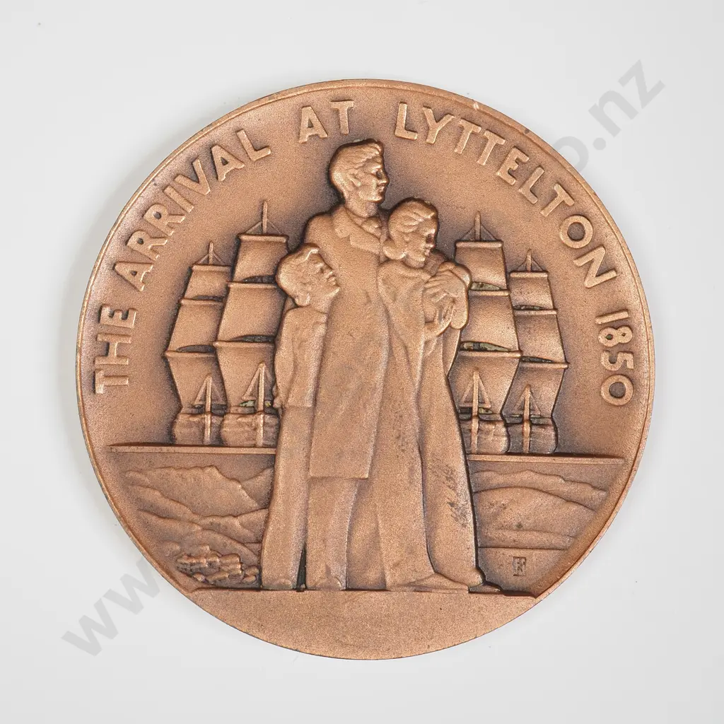 NZ 1950 Canterbury - The arrival at Lyttelton Centenary Souvenir Token Image 1++