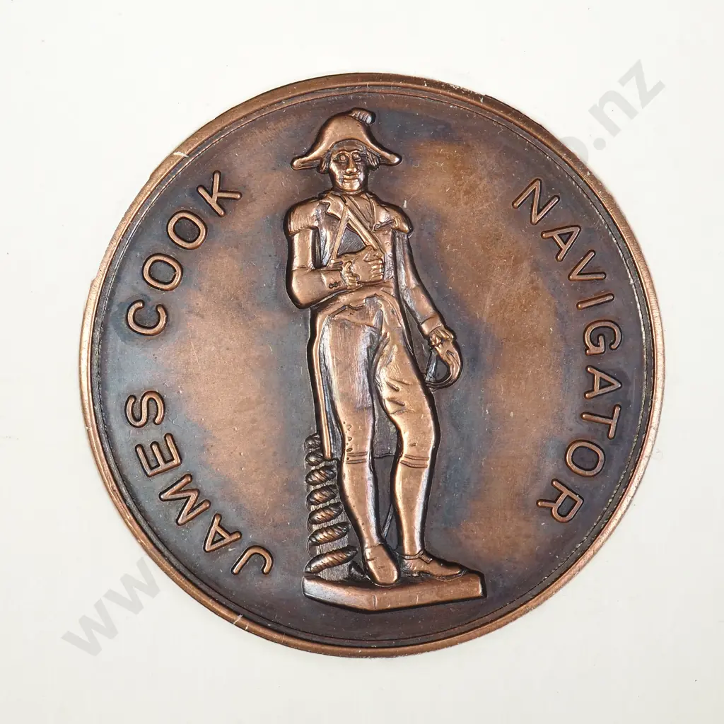 NZ 1969 Numismatic Society of Auckland James Cook Bicentenary Medal Image 1++
