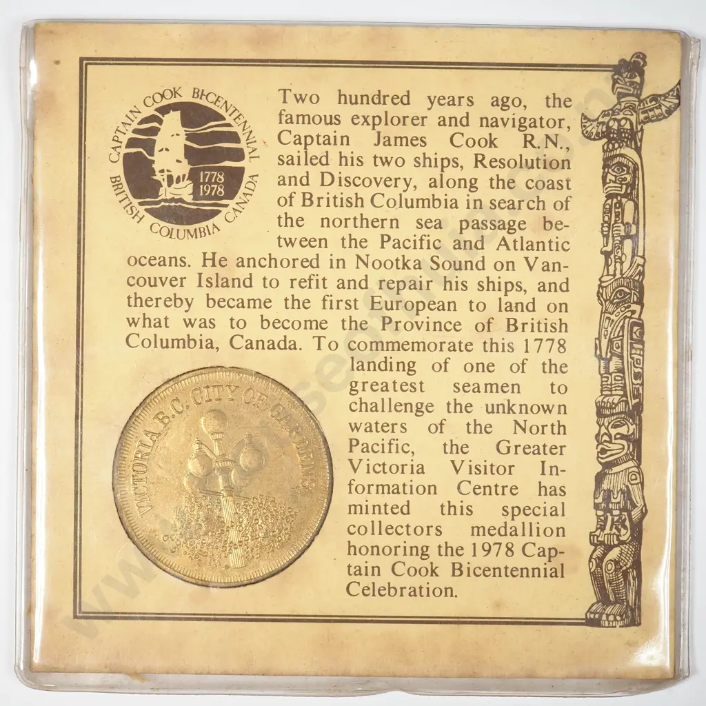 CA 1978 British Columbia James Cook Commemorative Medallion Image 1++