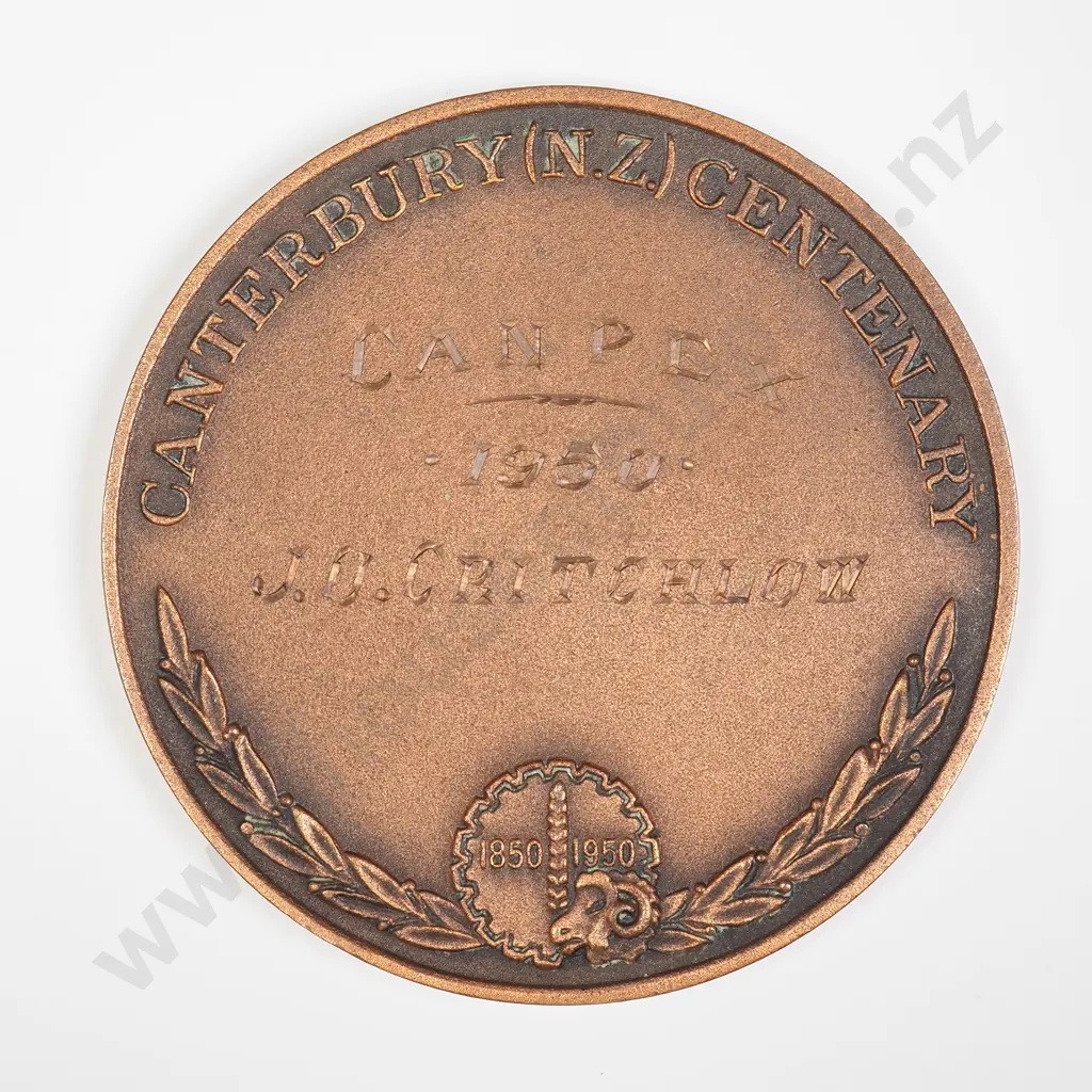 NZ 1950 Canterbury - The arrival at Lyttelton Centenary Souvenir Token Image 1++