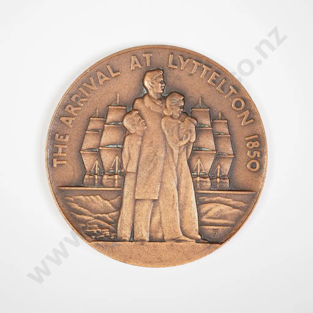 NZ 1950 Canterbury - The arrival at Lyttelton Centenary Souvenir Token Image 1++