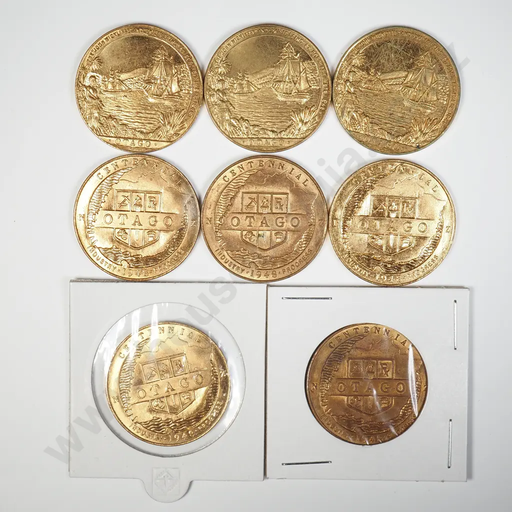 NZ Eight 1948 Otago Centennial Bronze Tokens Image 1++