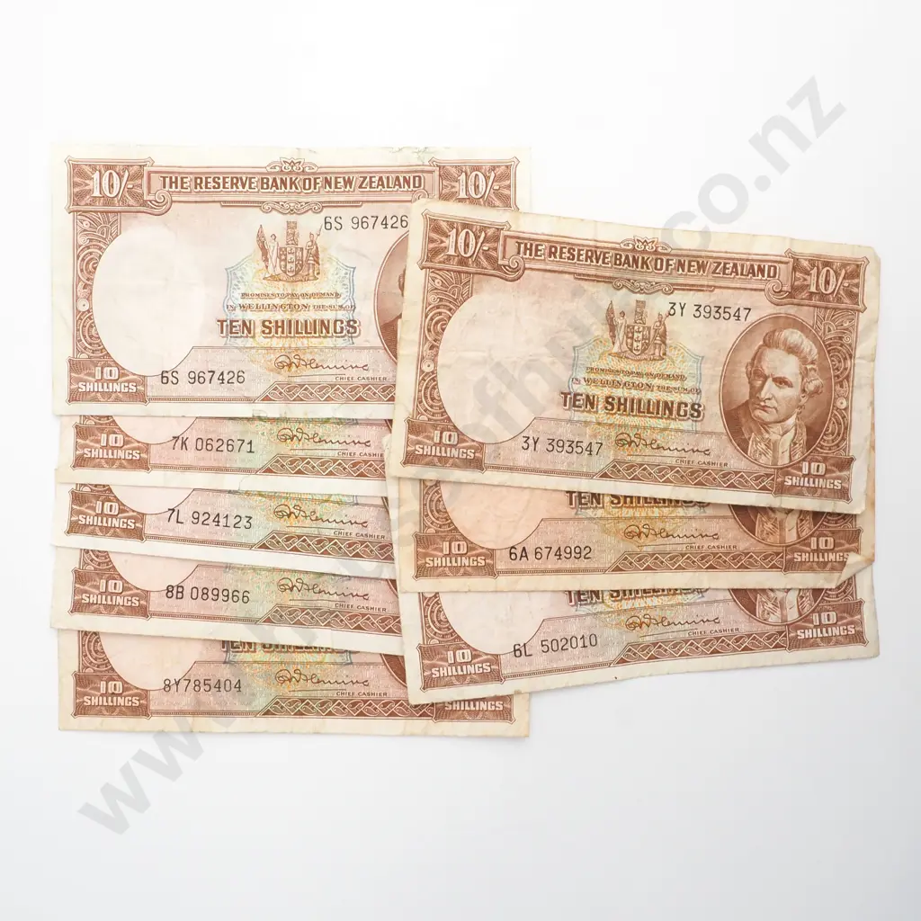 Lot of 8 Ten Shilling Fleming Banknotes - Circulated Condition Image 1++
