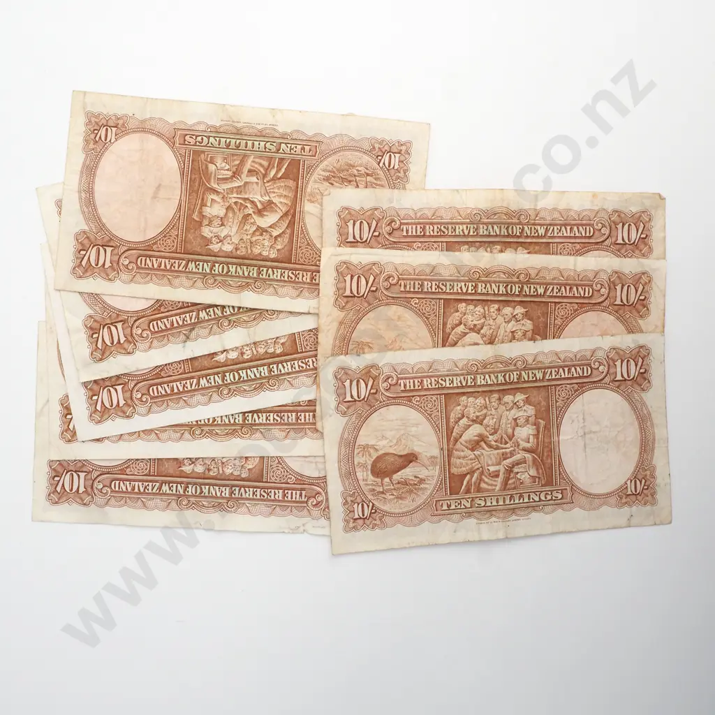 Lot of 8 Ten Shilling Fleming Banknotes - Circulated Condition Image 1++