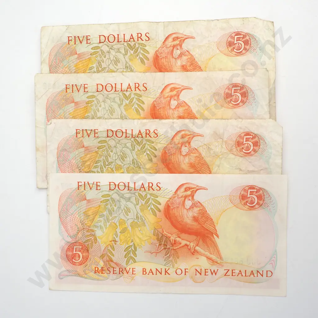 Assorted Lot of Four Five Dollar Banknotes Image 1++