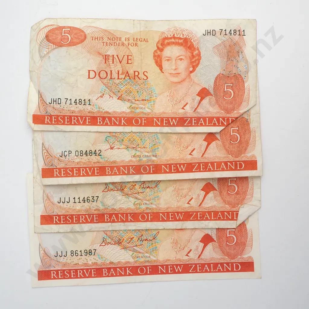 Assorted Lot of Four Five Dollar Banknotes Image 1++