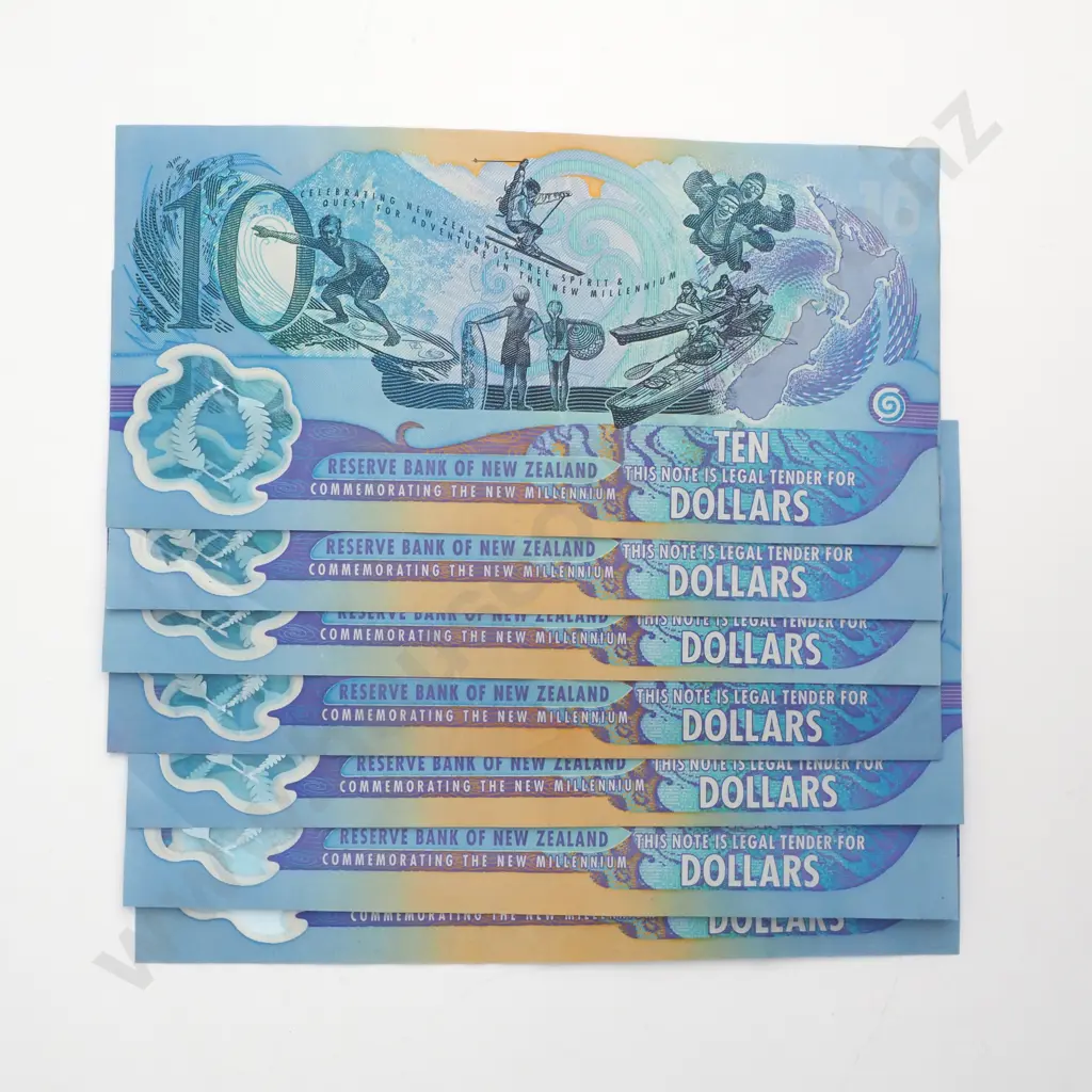 Seven NZ Millennium Ten Dollar Banknotes Image 1++