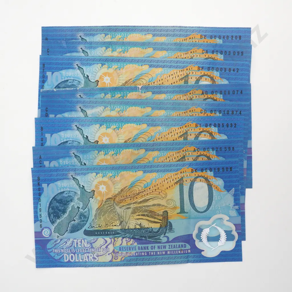 Eight NZ Millennium Ten Dollar Banknotes Image 1++