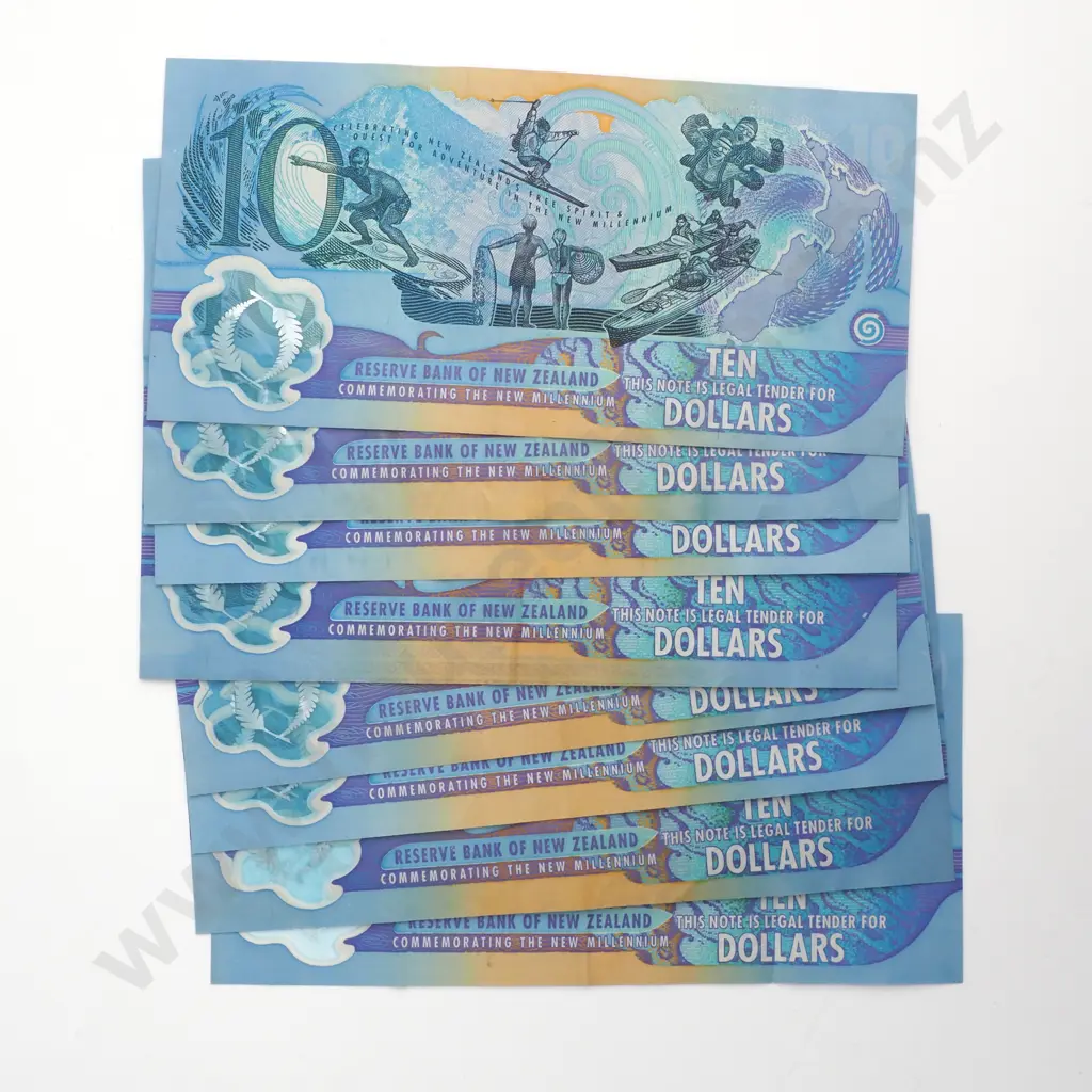 Eight NZ Millennium Ten Dollar Banknotes Image 1++